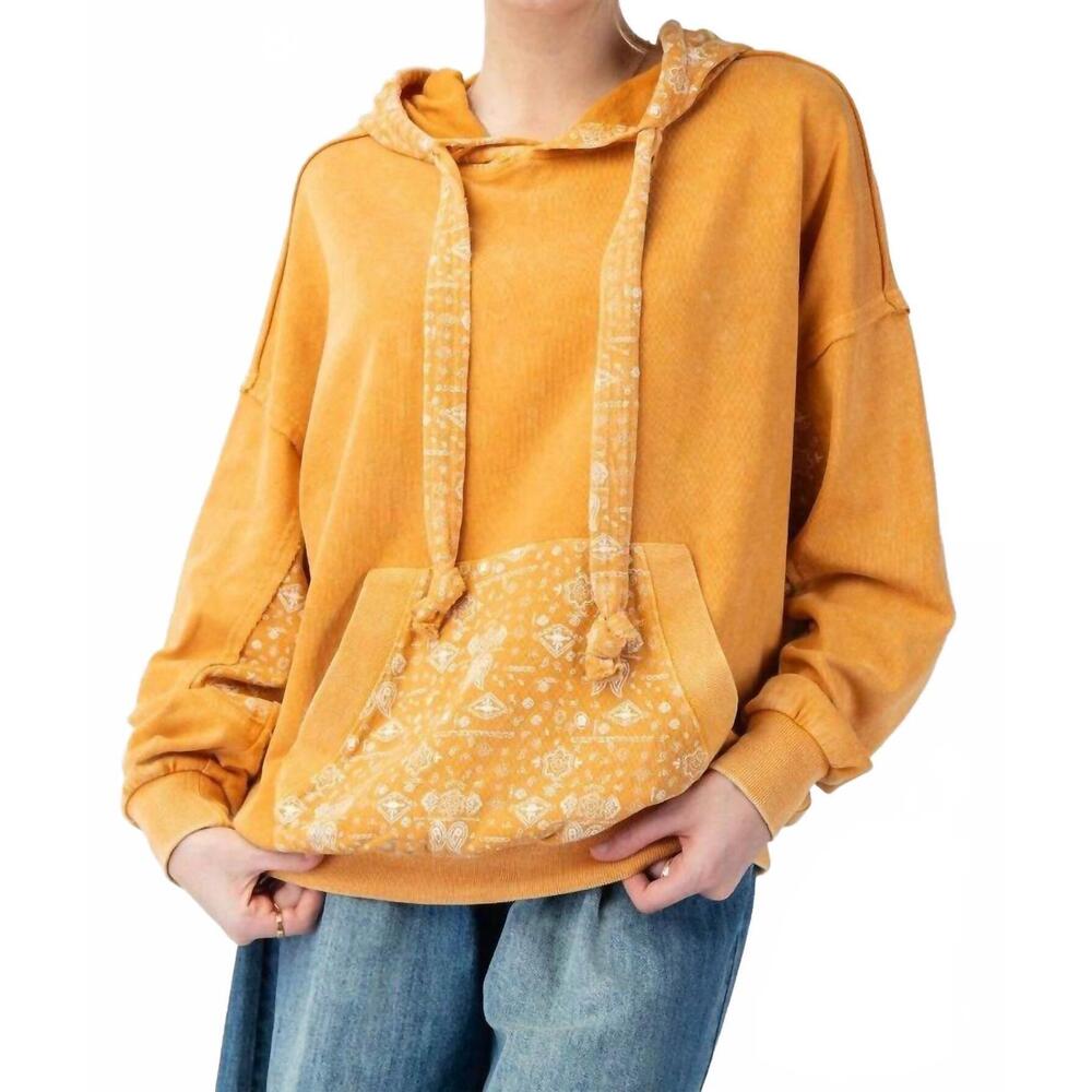 NEW SURELYMINE mineral wash bandana pocket hoodie sweatshirt in marigold